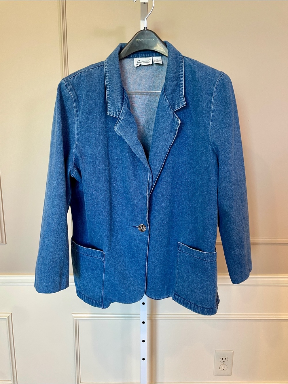 Vintage 80s denim blue blazer jacket chore coat XL Joanna